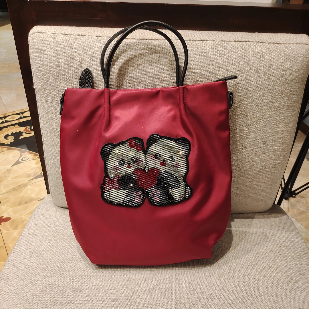 情侣熊猫图案手提包单肩包女包斜挎包