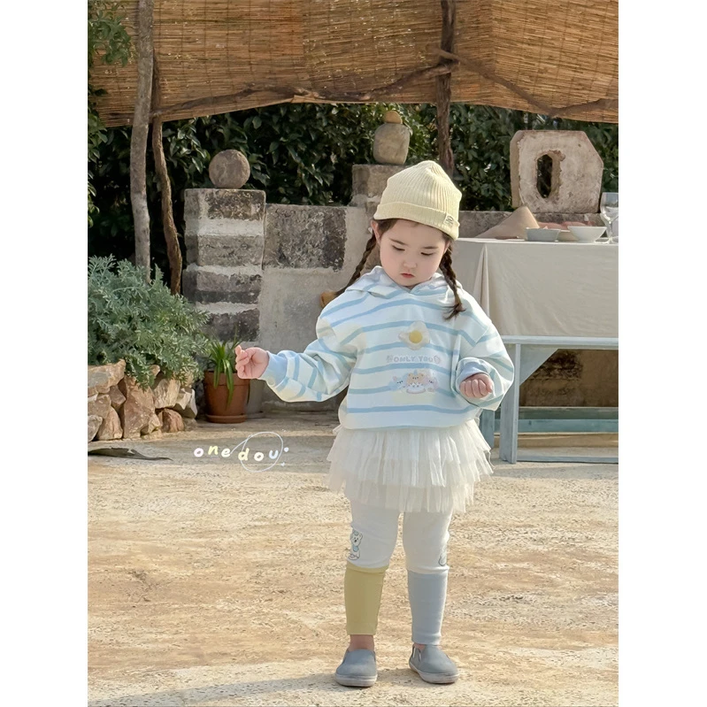 AA43~one豆·25春~卡通条纹连帽卫衣5245