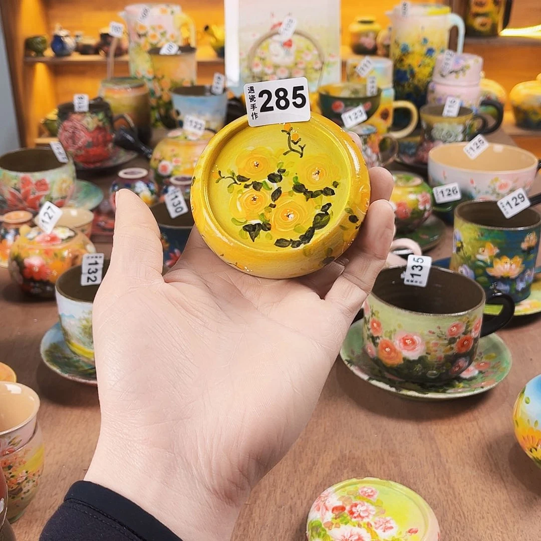 杯纯纯油画风盖置