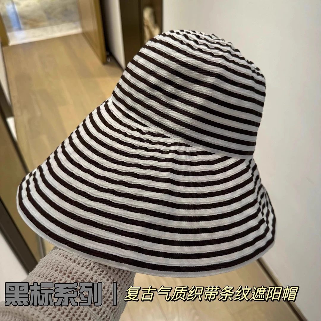 2025新款大帽檐渔夫帽子女夏季户外出游可卷边遮阳帽时尚百搭条纹