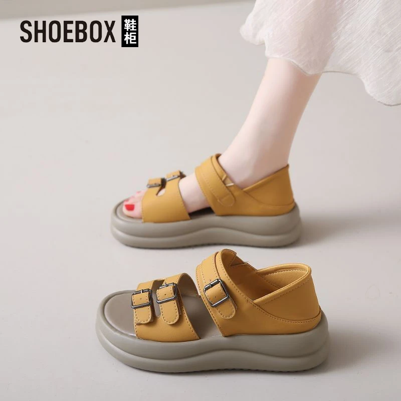SHOEBOX鞋柜凉鞋女2025新款时尚夏季外穿厚底罗马鞋包跟沙滩鞋