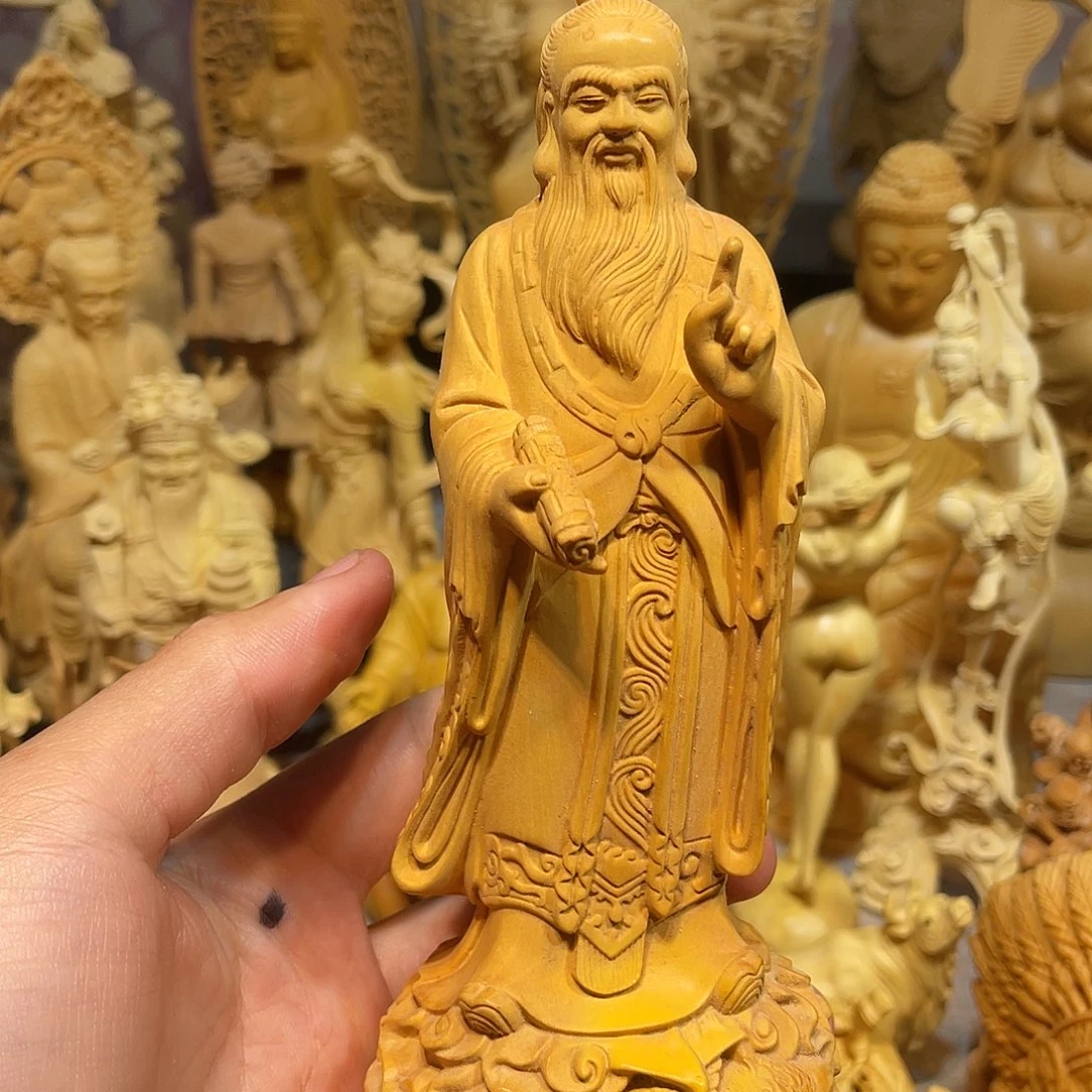 黄杨木瑕疵老子摆件