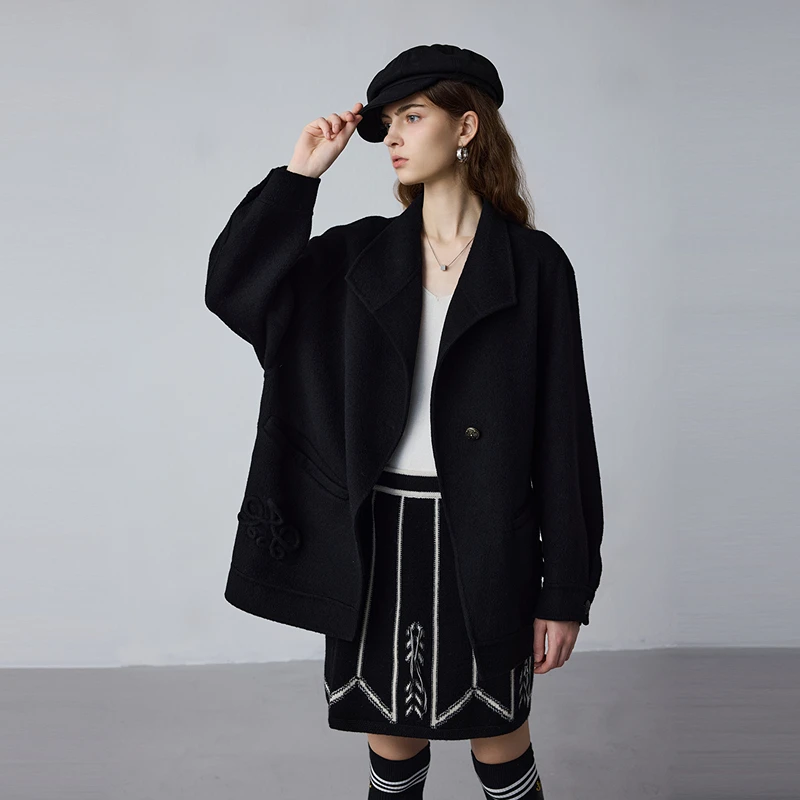 MSLAN【商场同款】冬季新款大廓形盘绳绣双面呢大衣MFDW202