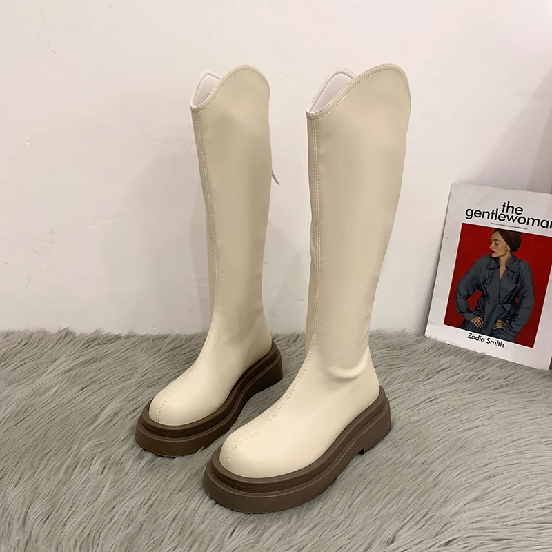 不过膝长靴女2024秋冬新款圆头厚底长筒靴百搭不掉筒瘦瘦靴6506