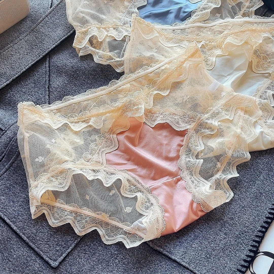 200斤大码性感锻面蕾丝亲肤女士内裤纯欲中腰裸感棉裆抗菌三角