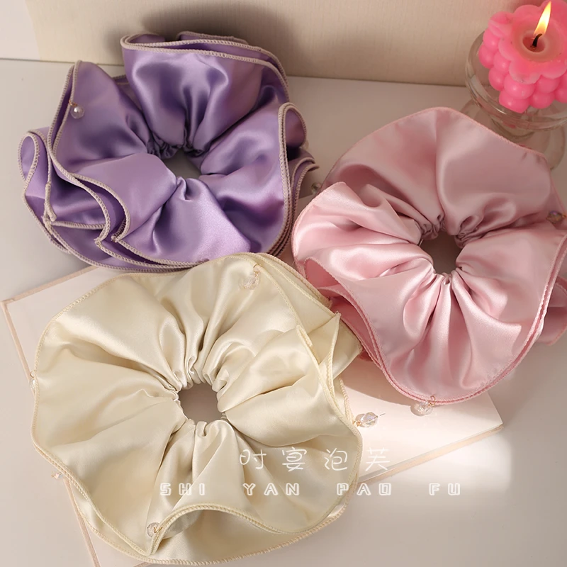 堇紫丝韵紫色缎面多层大肠发圈百搭扎发头绳发饰后脑勺盘发头饰女