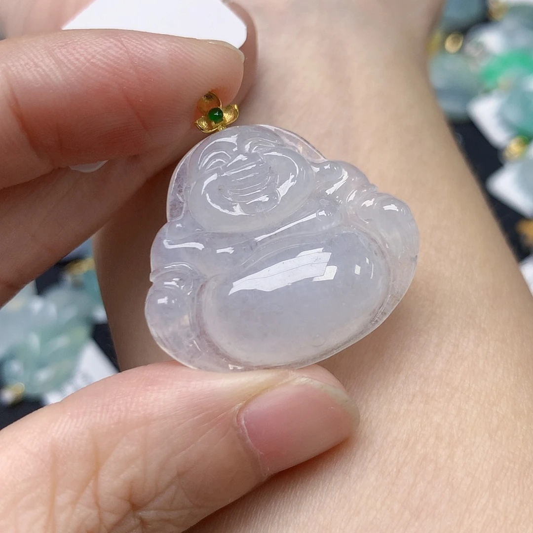 颈饰18K金镶嵌翡翠天然缅甸A货翡翠
