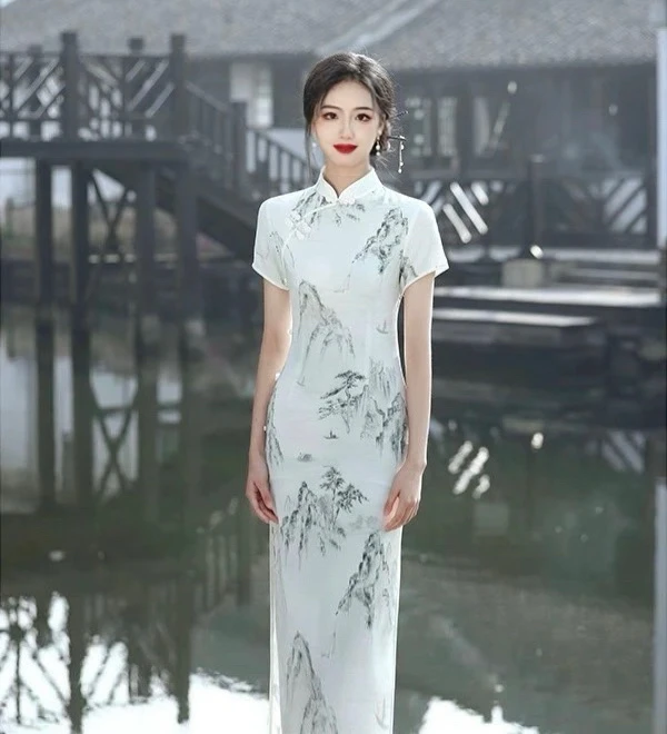 9889-山水水墨国风旗袍