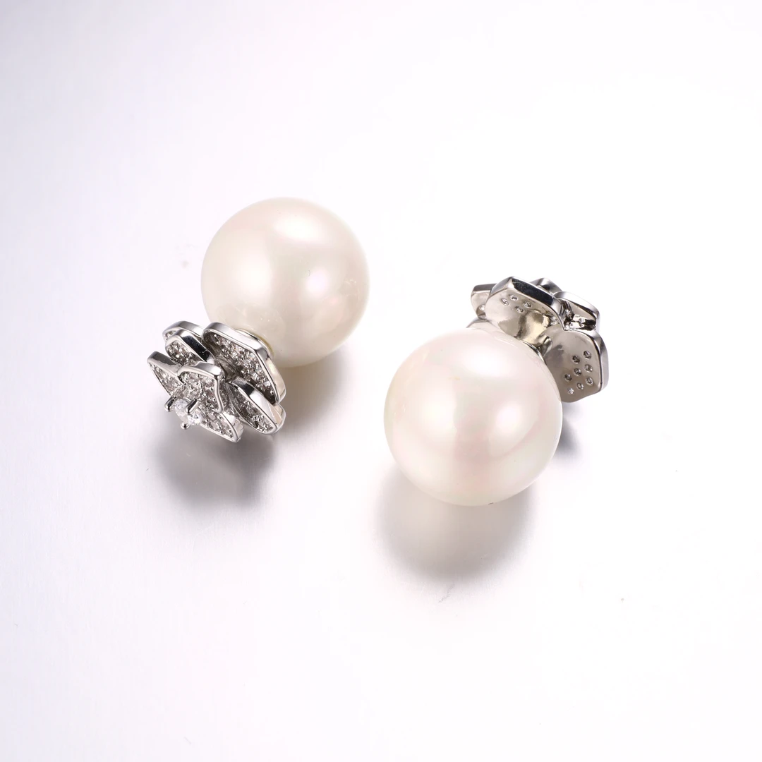 铜合金锆石耳饰 法式个性珠珠镶嵌高级感气质百搭耳环 C-32556