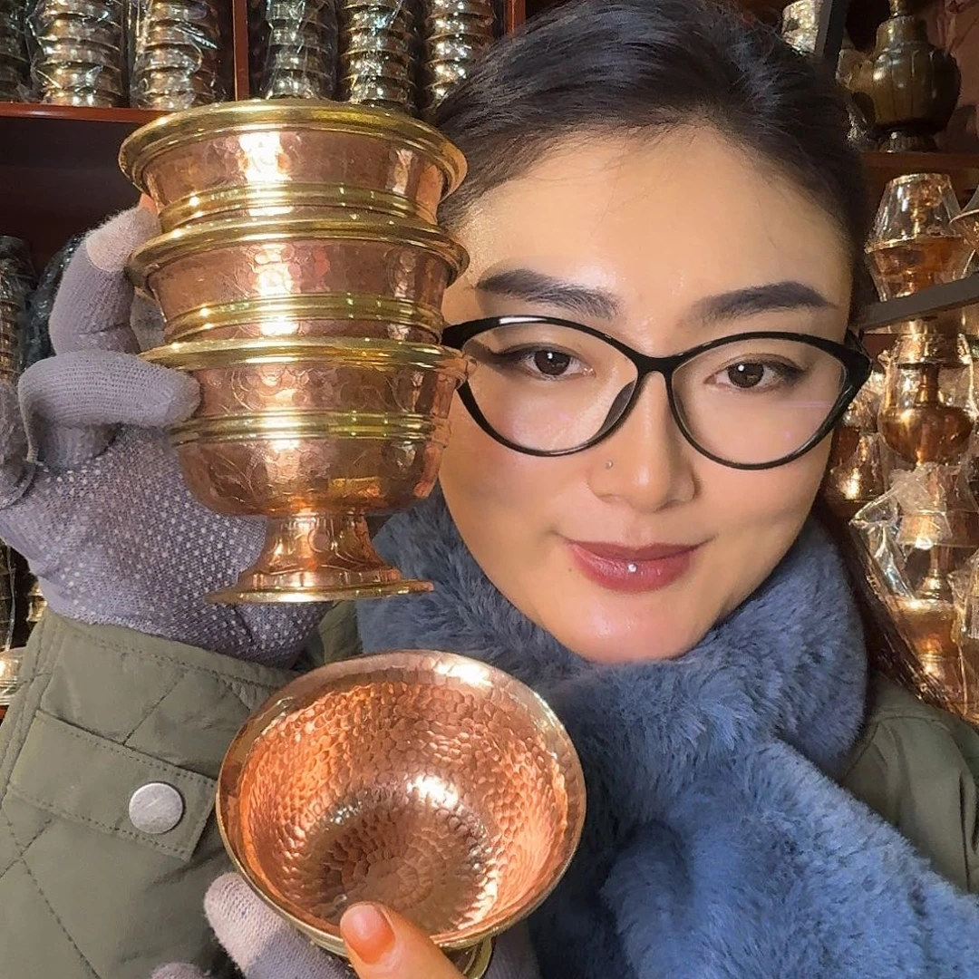 有机玻璃尼泊尔纯手工纯紫铜供水碗一套7个10cm