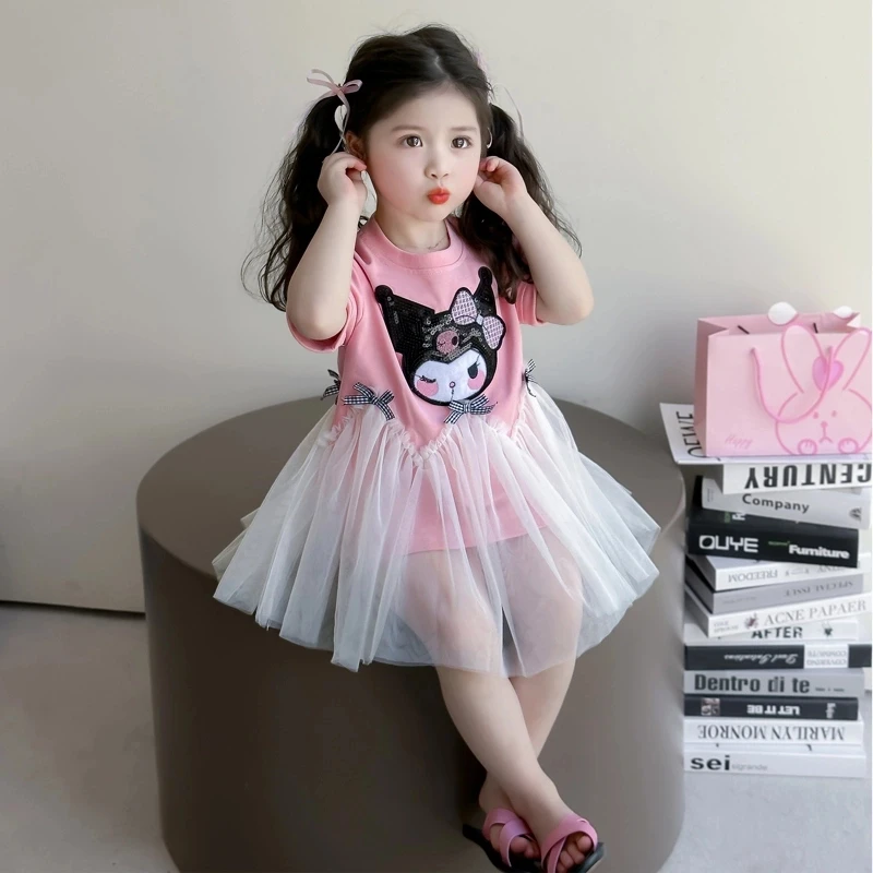 女童库洛米连衣裙2025新款儿童夏装短袖网纱裙女宝宝夏季公主裙潮