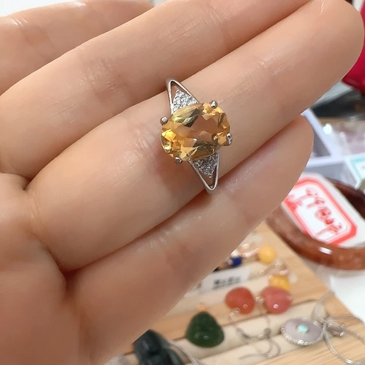 银S925镶嵌戒指黄晶9黄水晶切面戒指正常结构