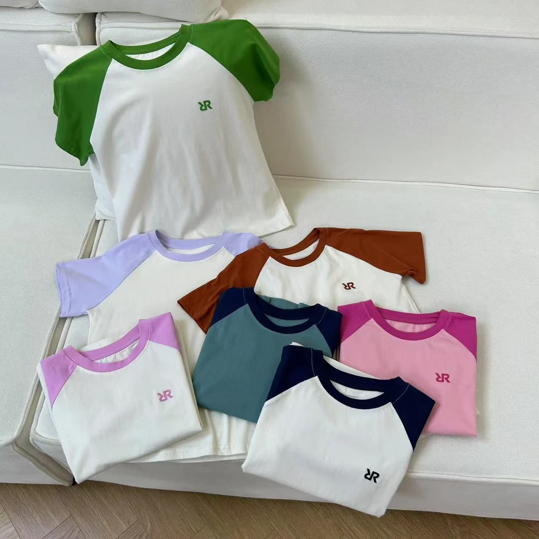 （卡码拍大）简约舒适《干得快不粘身》撞色多巴胺儿童短袖H4353