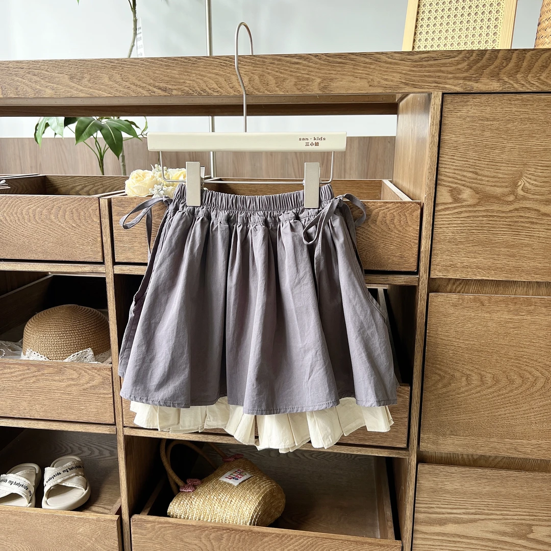 【拼色裤裙】625025（灰色）裤裙 女童韩版百搭 拼色花边 棉布裤裙