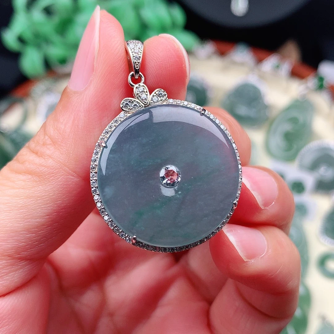 翡翠银S925镶嵌颈饰吊坠