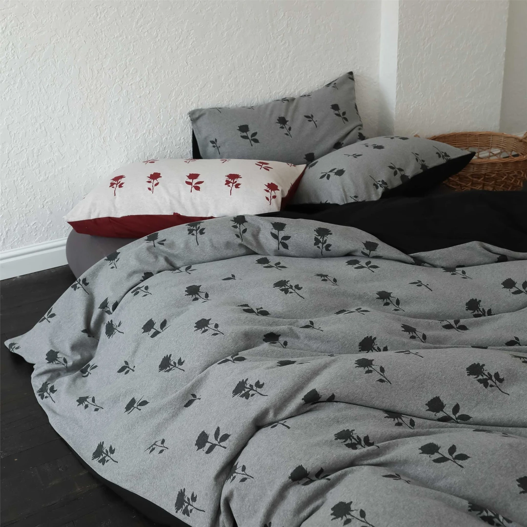 水星高端适用家纺北欧风全棉针织棉提花四件套系花卉A类超软糯天