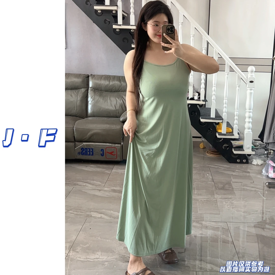 JF定制大码5261夏季纯色百搭修身吊带长裙
