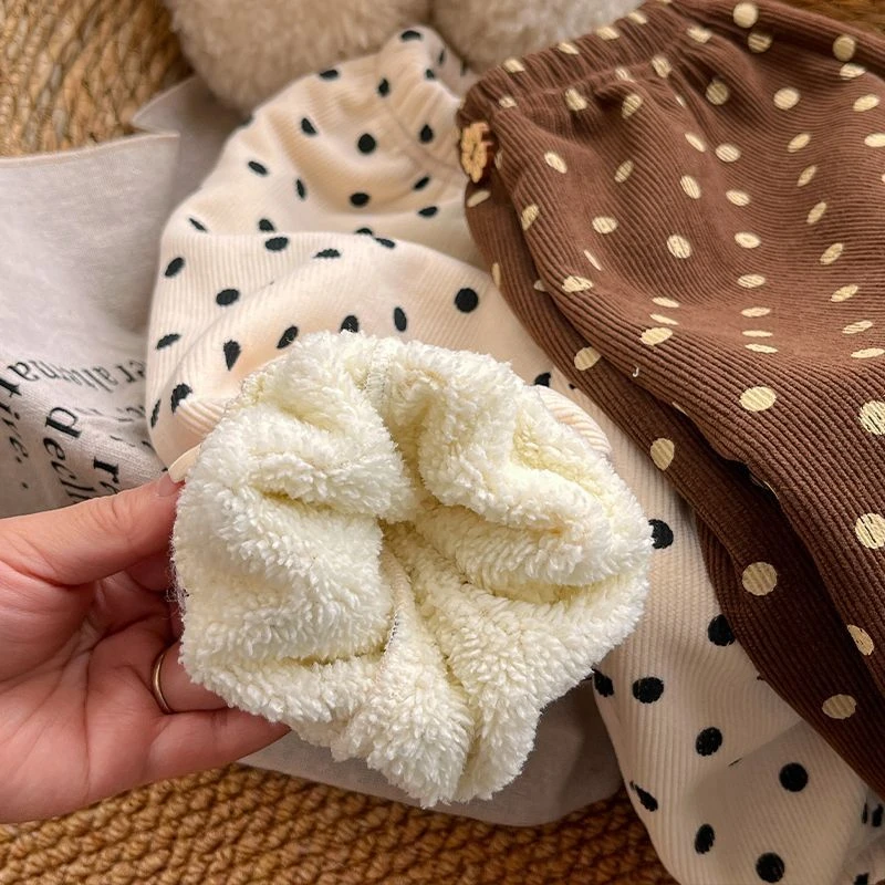 儿童女童冬季加绒韩系波点灯芯绒萝卜裤男女童简约百搭休闲裤