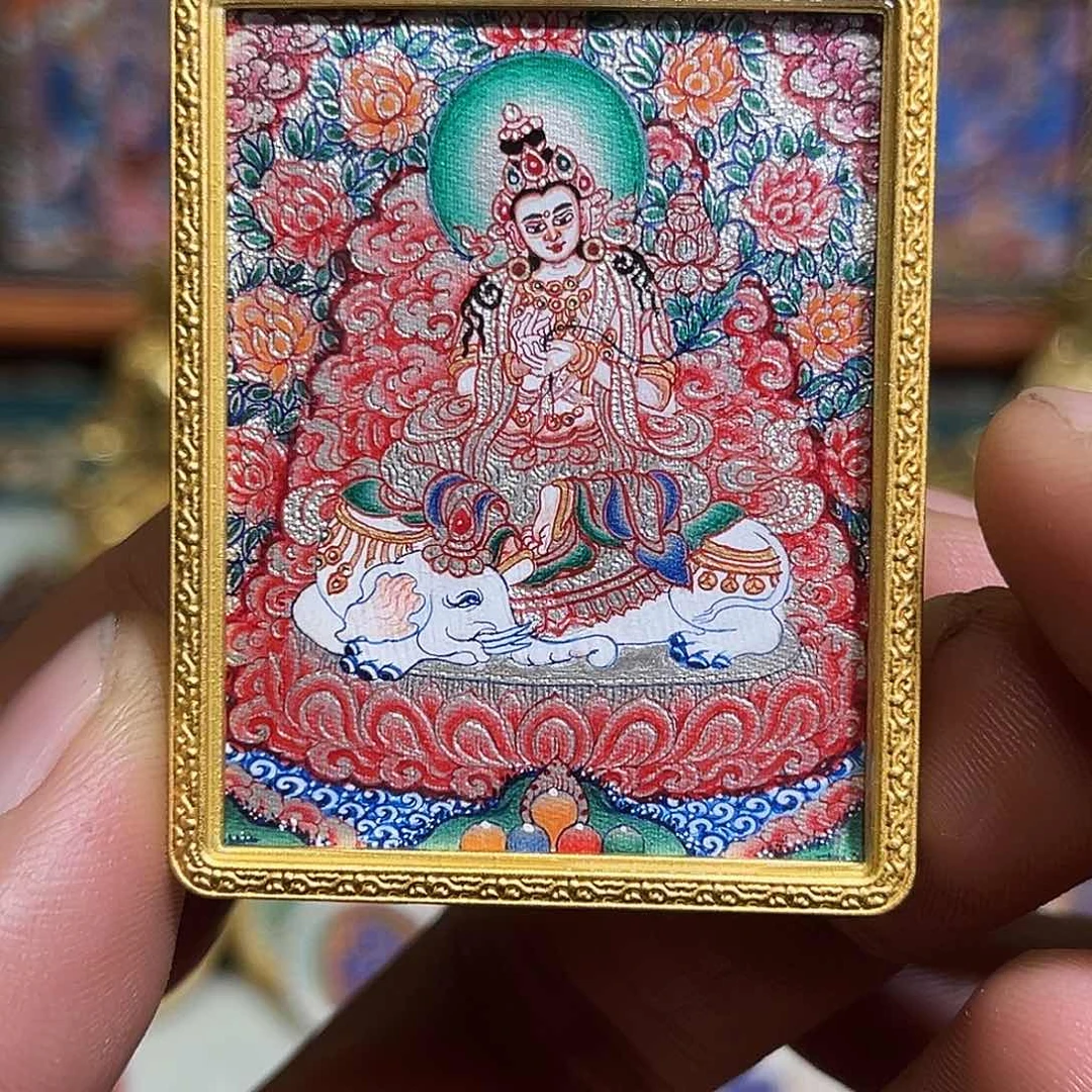 吊坠青海热贡纯手绘普贤3.5X4.5