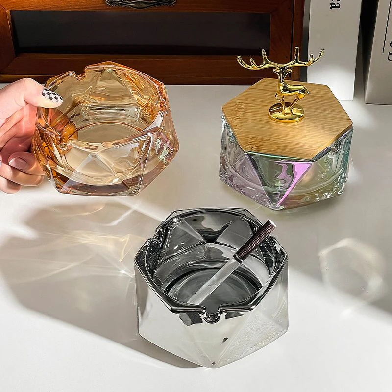 加厚玻璃烟灰缸高颜值创意家用客厅轻奢办公室烟缸酒店宾馆适用