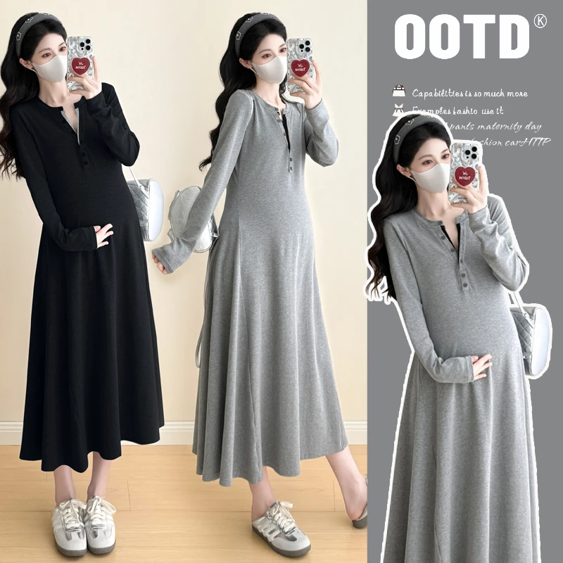 秋季孕妇装时髦洋气秋冬新款大码中长款孕妇连衣裙