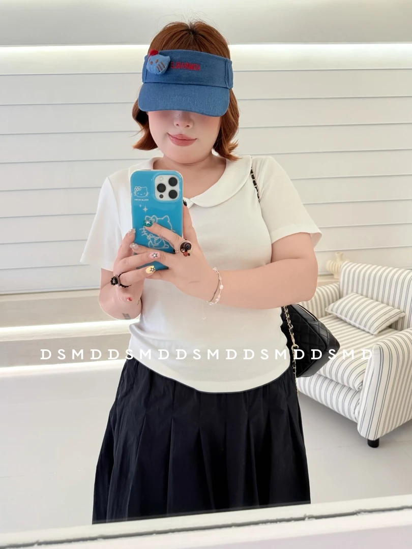 少女具象化 | D S M D | 大码修身弹力娃娃领白色短袖T恤上衣夏装