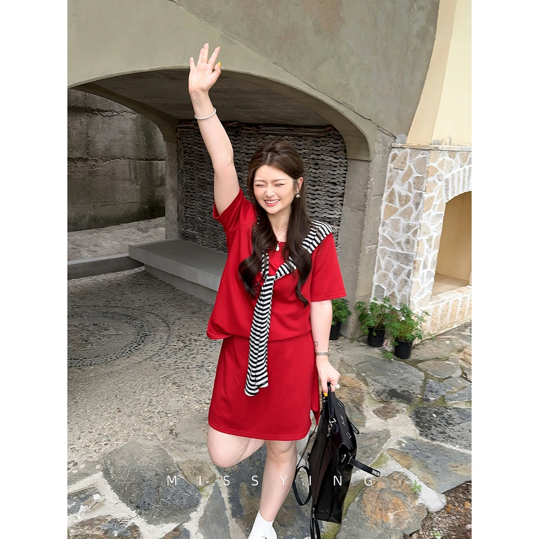 应小姐【少女航海家】微胖大码夏季温柔设计感气质显瘦上衣半裙套装