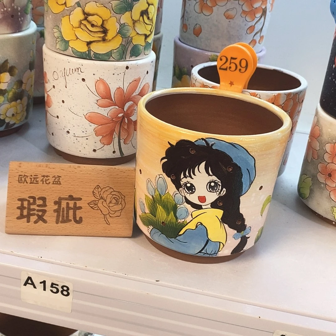 紫砂花盆红陶手绘花盆
