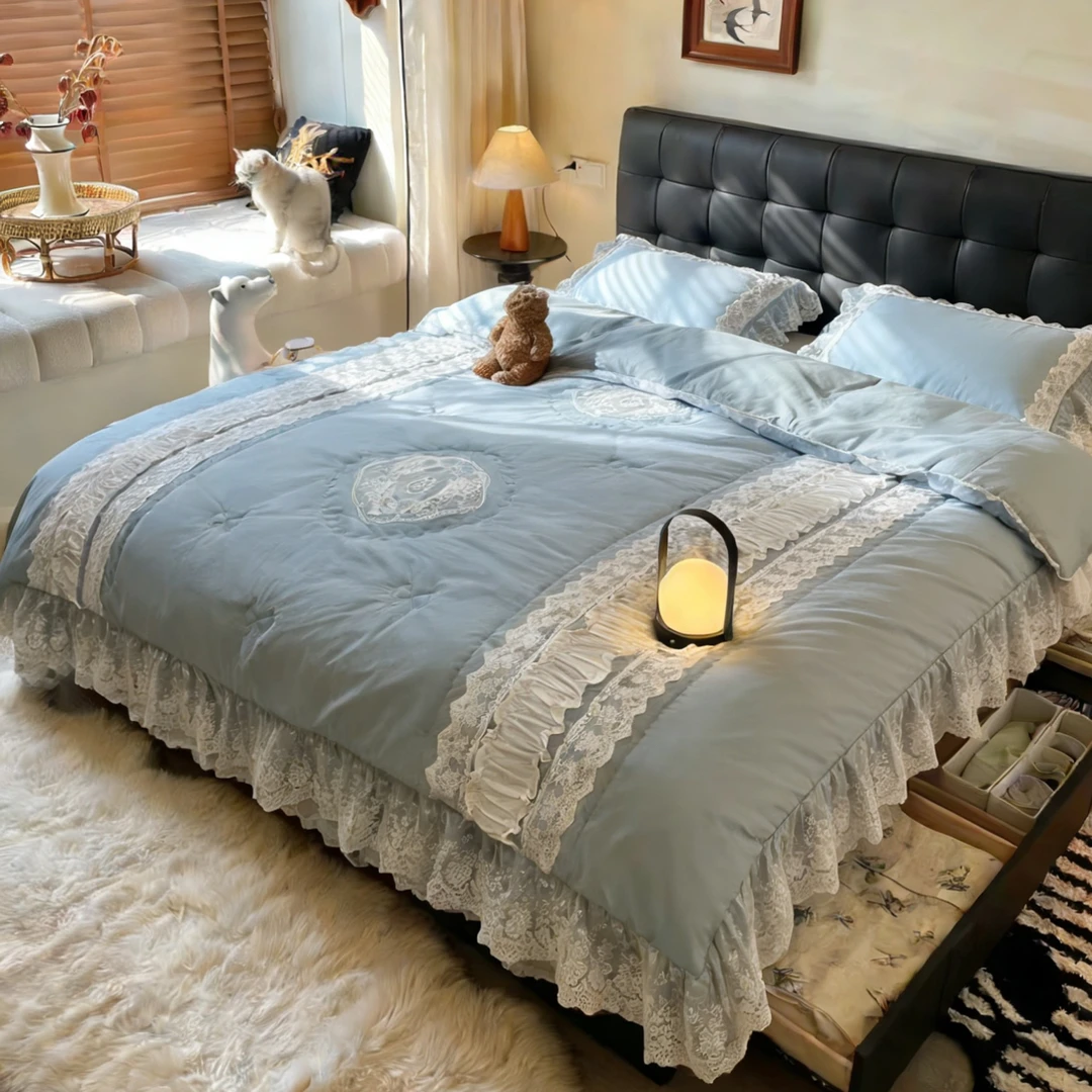 「凡一家纺」A75防螨抗菌砂洗床盖款四件套（被2.0*2.3/床盖2.5*2.7）