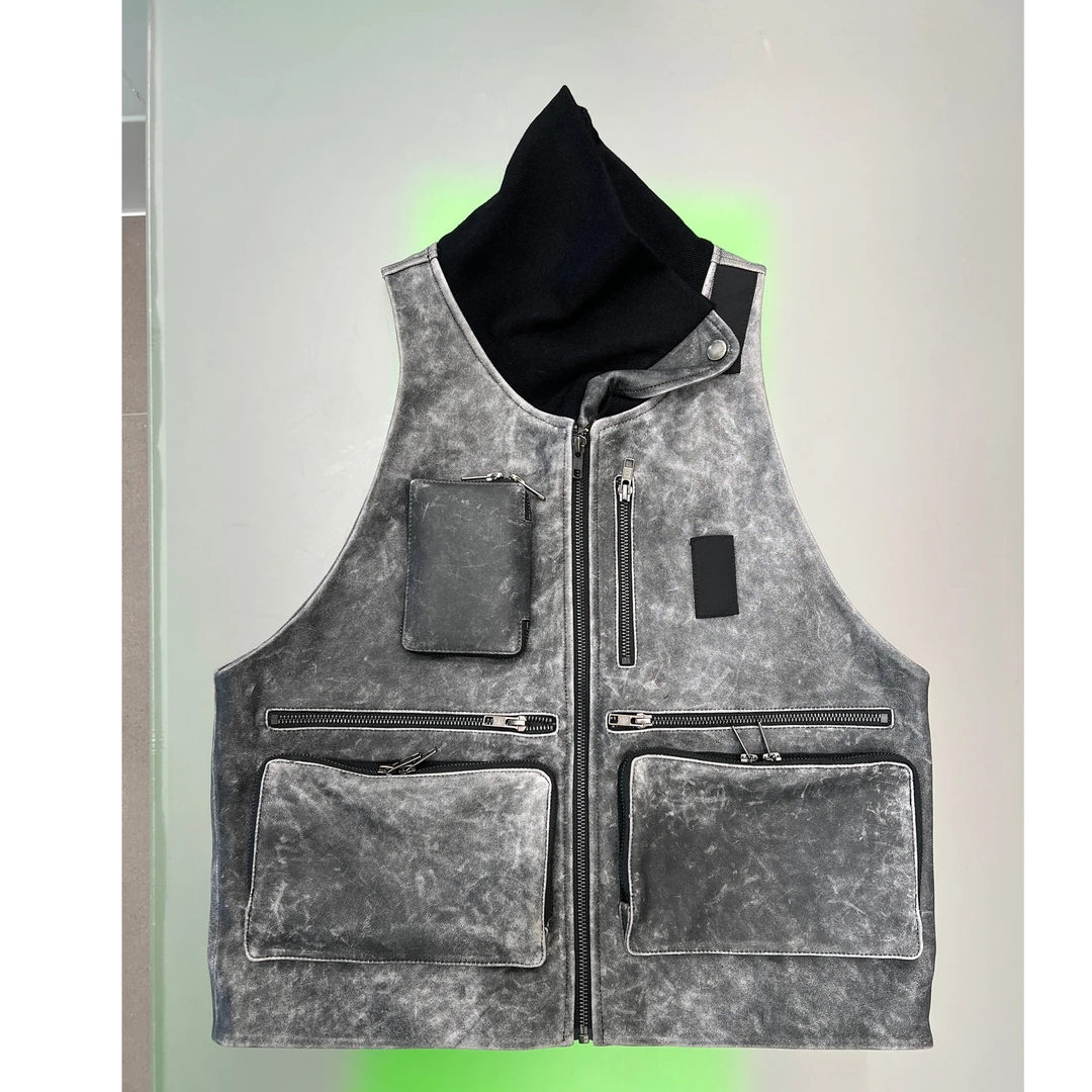 RIZ POLI不对称领做旧无袖背心