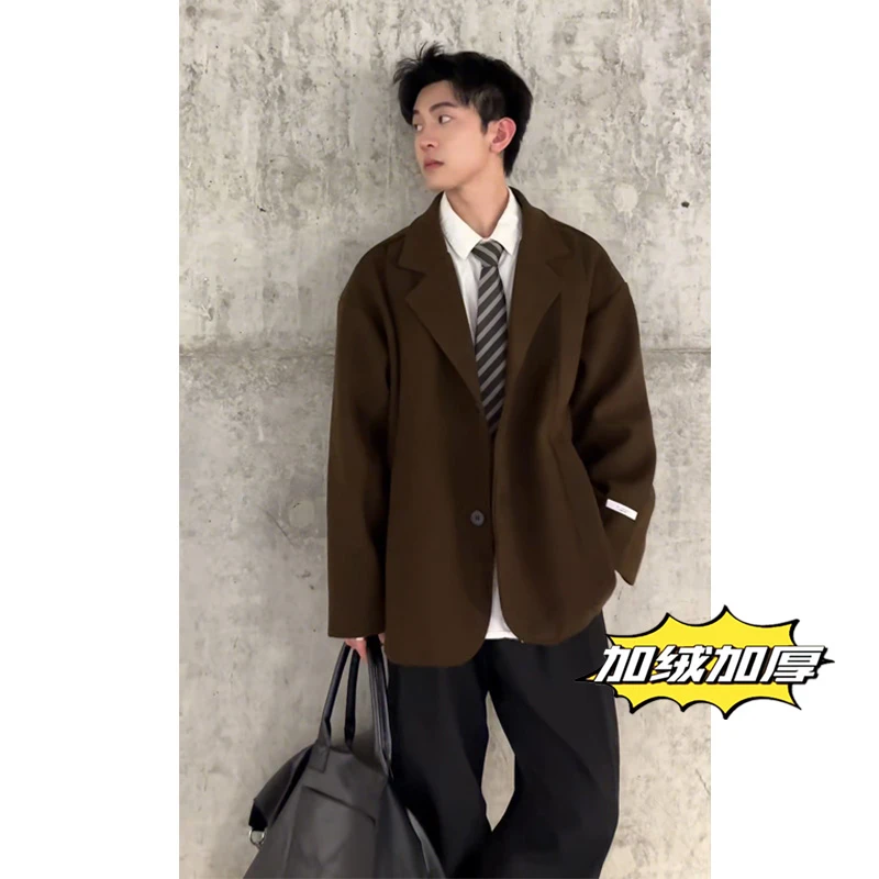 英伦风加棉加厚西装外套男士风衣潮牌秋冬韩系宽松高级感呢子大衣