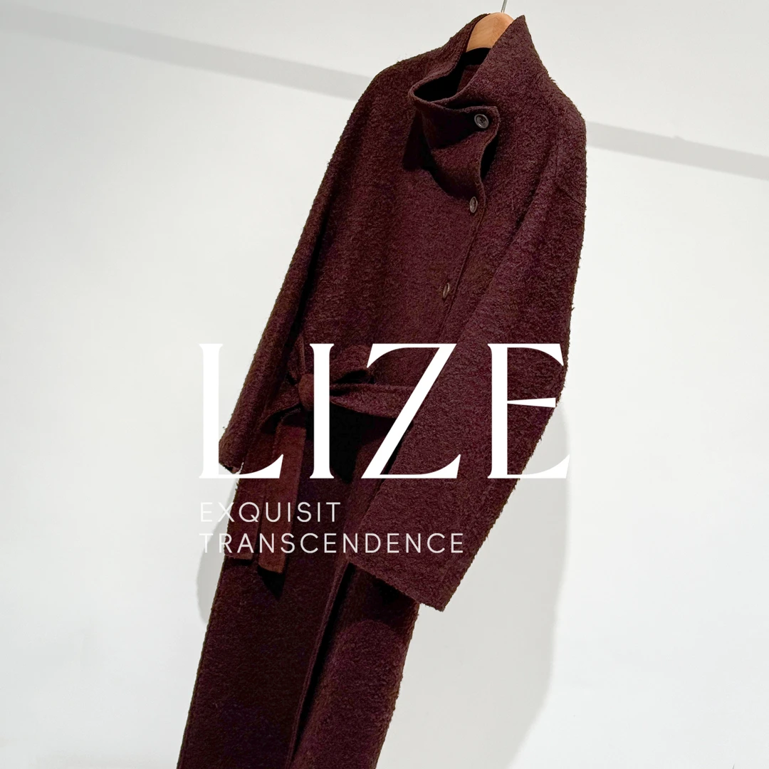 LIZE「L0900」圈圈绵羊毛.含羊驼毛中长款双面呢大衣外套