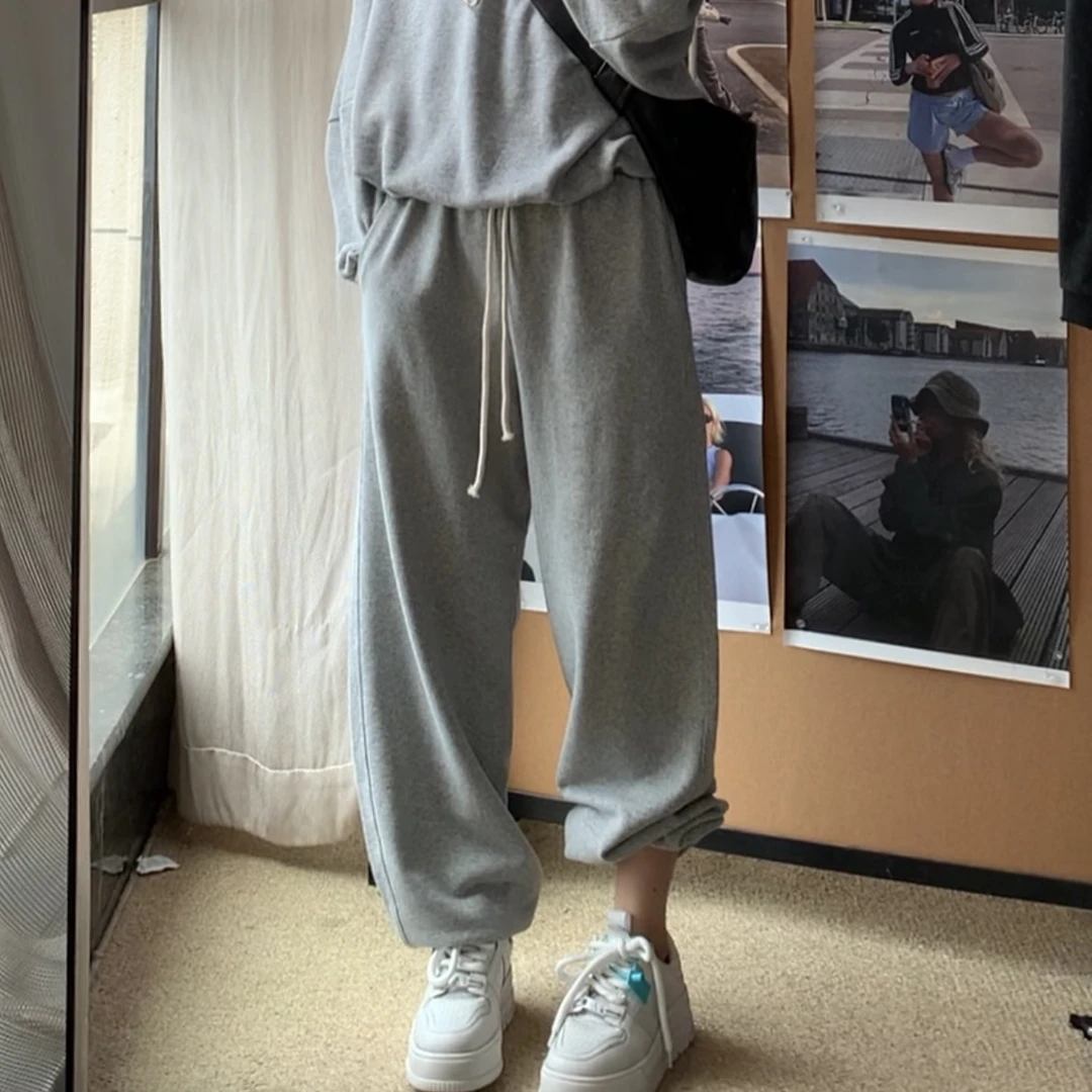 （珍妮卫裤）韩系百搭抽绳束脚运动休闲女毛圈卫裤