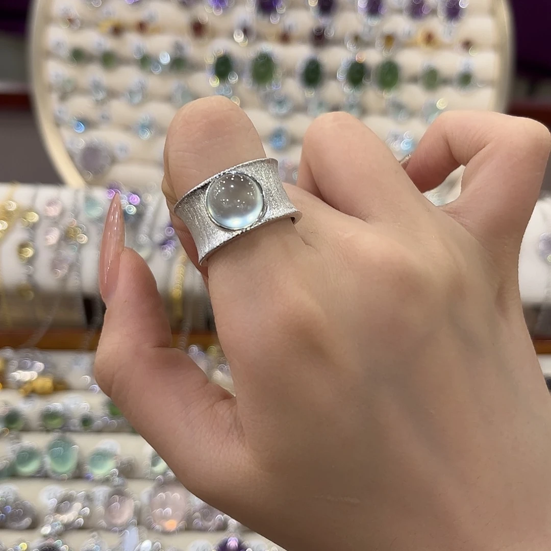 蛇纹石玉银S925镶嵌女款嘻*～戒指