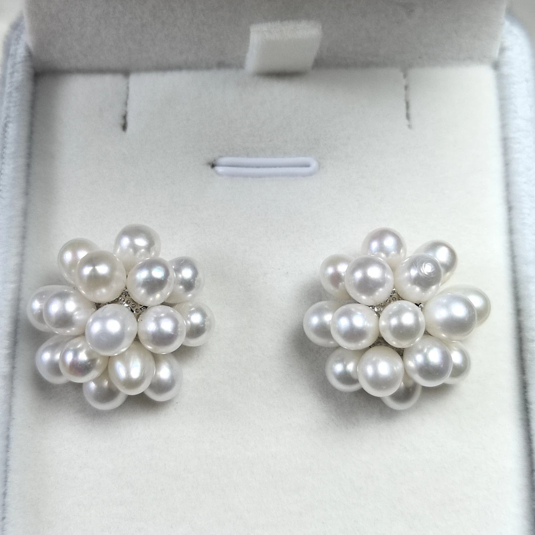 合金锆石耳饰 天然爆米花白色珠珠气质时尚百搭耳钉