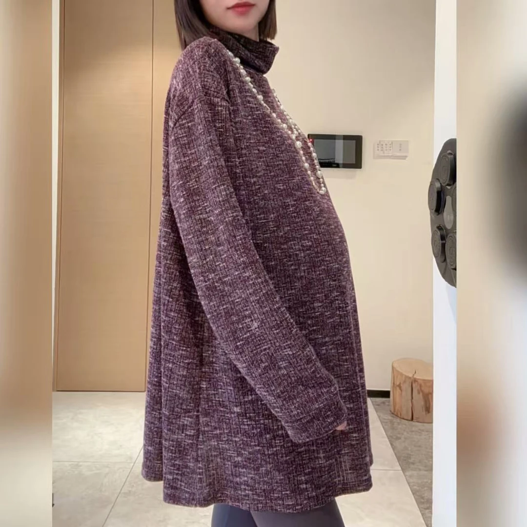 【熹熹】孕妇装秋冬季新款高领宽松双纱百搭上衣