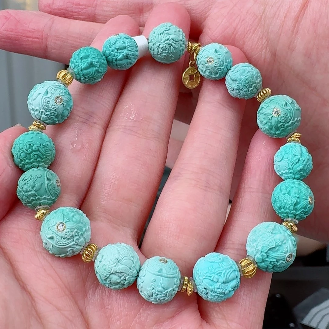 18K金镶嵌绿松石珠宝奇石