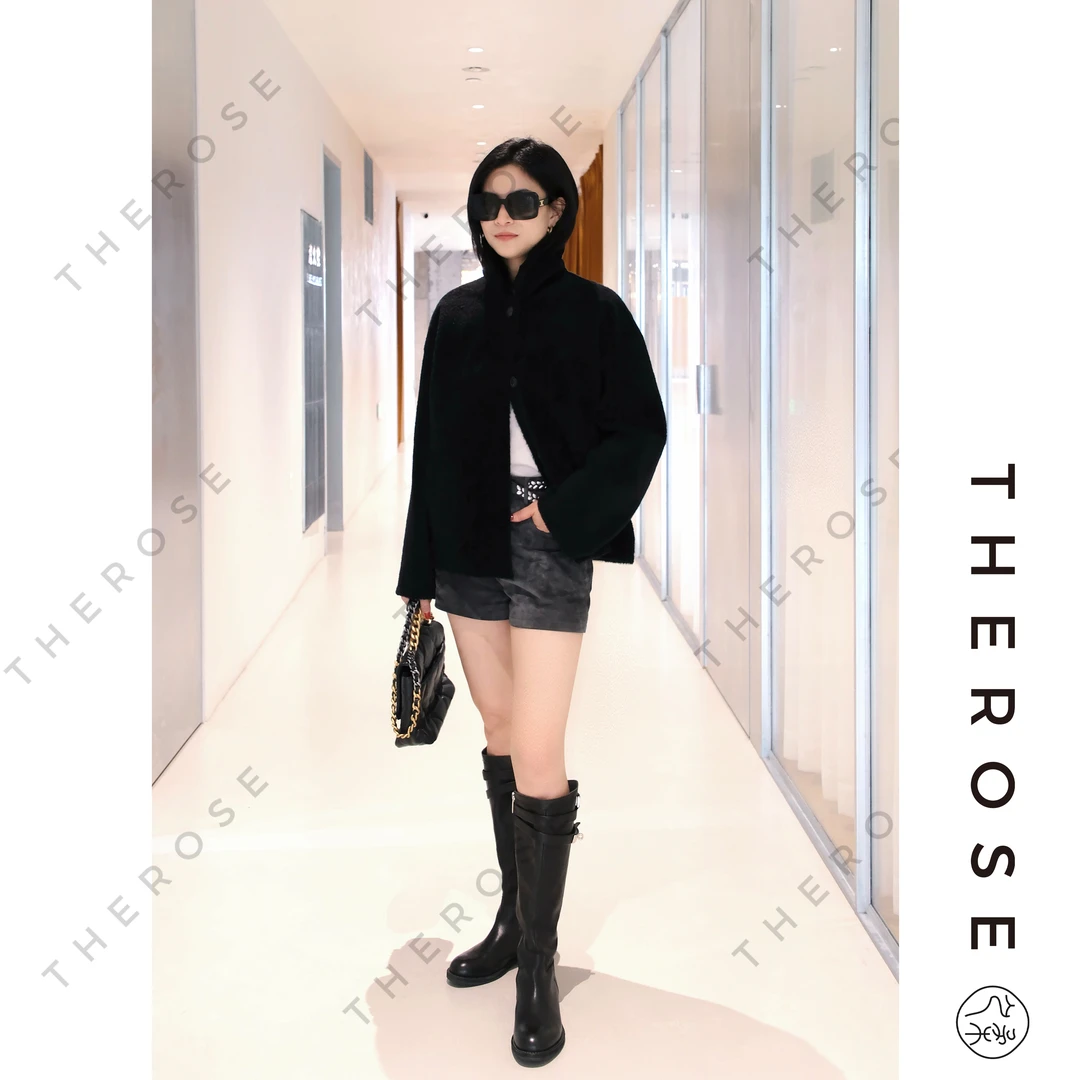 之柔【帝蓝传奇】西班牙进口拉贡LACON皮毛一体外套两面穿气质上衣