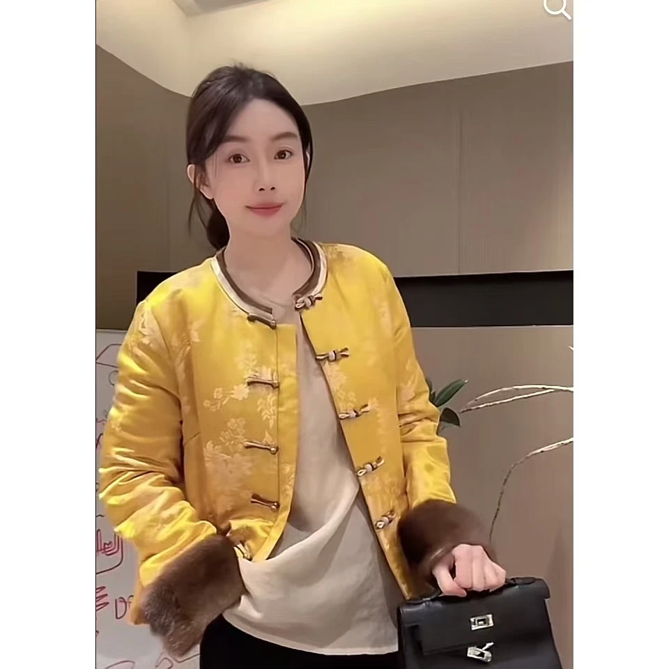 ZHUIMU.【金玉紫山】新中式国风重工提花水貂毛棉外套ZM7971