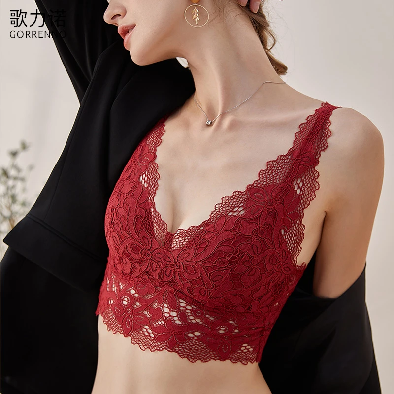 美背内衣女性感法式蕾丝轻薄款无钢圈收副乳小胸聚拢背心式文胸罩