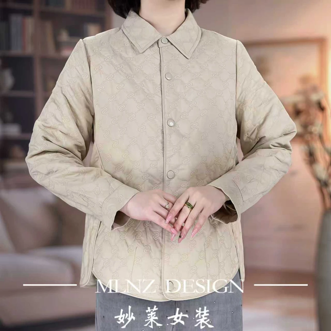 【妙莱  杏仁黄】秋冬妈妈装外套休闲翻领棉衣棉服高级感单排扣保暖