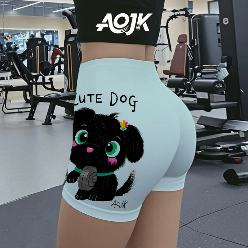 AOJK拿铁小狗三分瑜伽裤女夏季高腰提臀运动健身紧身外穿瑜伽短款