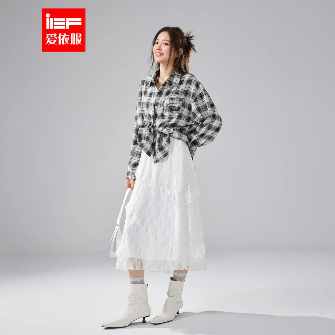 IEF/爱依服2025夏秋新款韩版休闲通勤格子设计宽松百搭衬衫上衣