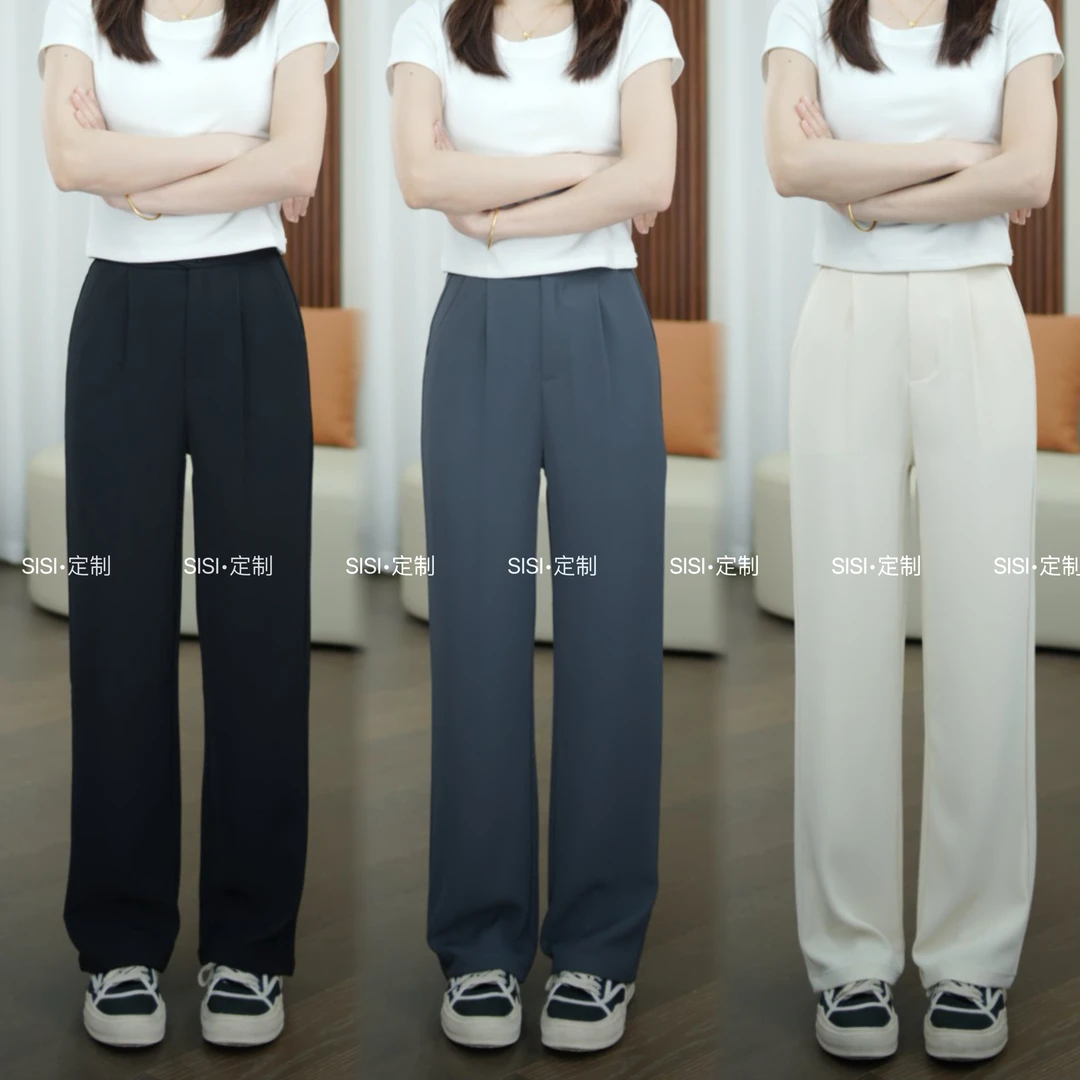 垂感宽松窄版高腰显瘦双粒斜扣阔腿西装裤休闲时尚