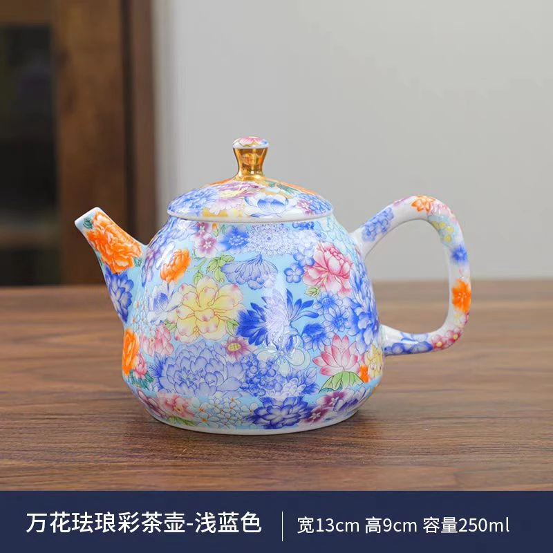 高档羊脂玉珐琅彩茶壶蓝色功夫泡茶陶瓷 4678