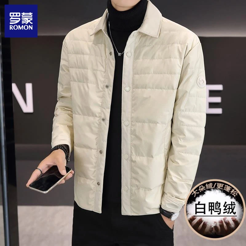 罗蒙冬季新款轻薄羽绒服男士翻领休闲百搭高端保暖50白鸭绒防寒服
