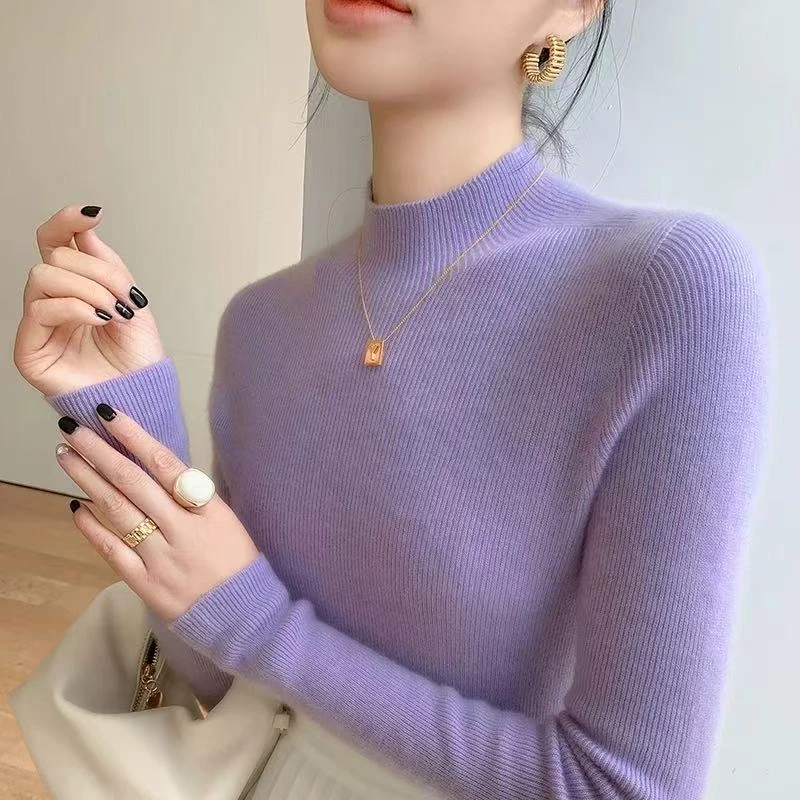 臻爱妃修身纯色针织打底衫