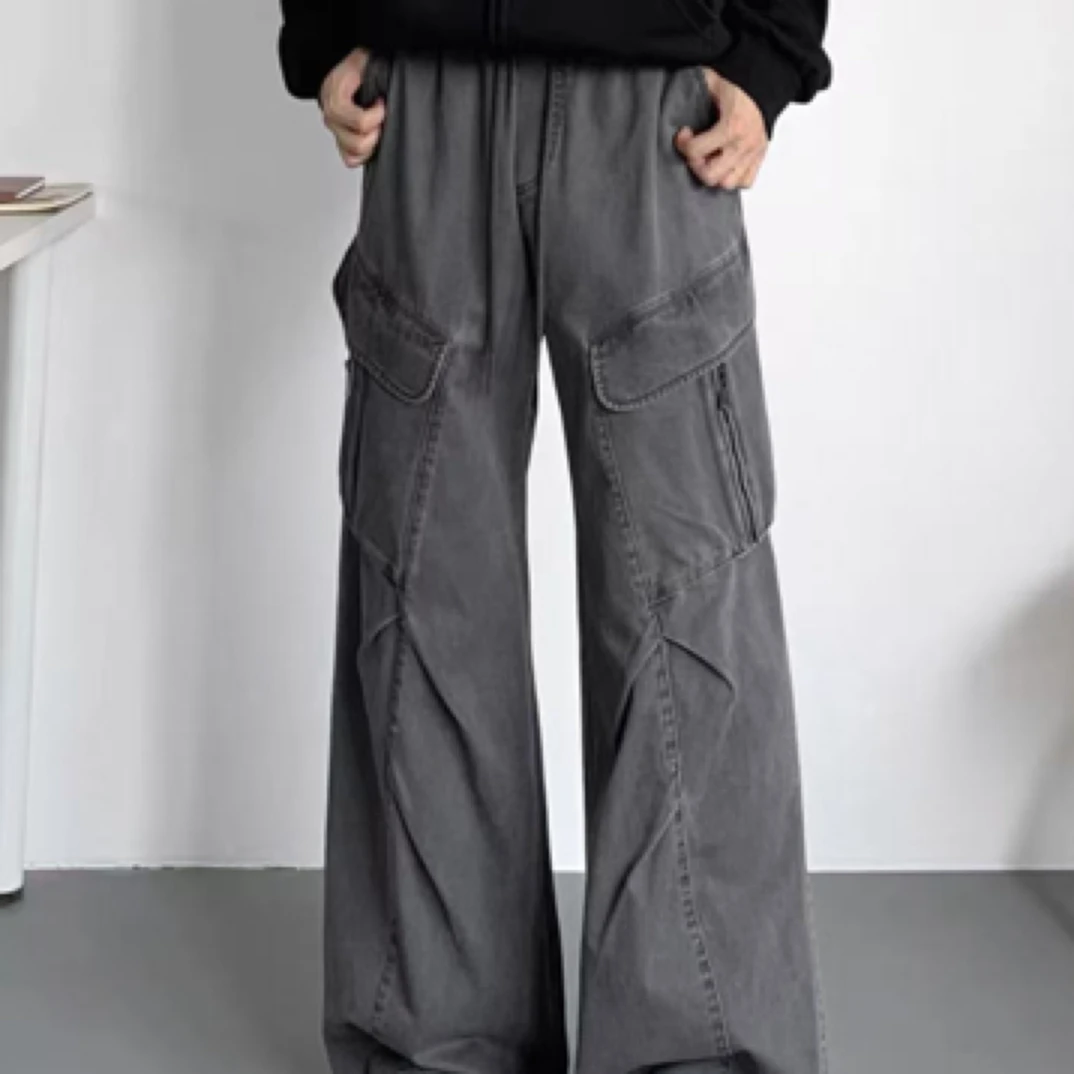 阔腿解构设计工装牛仔裤