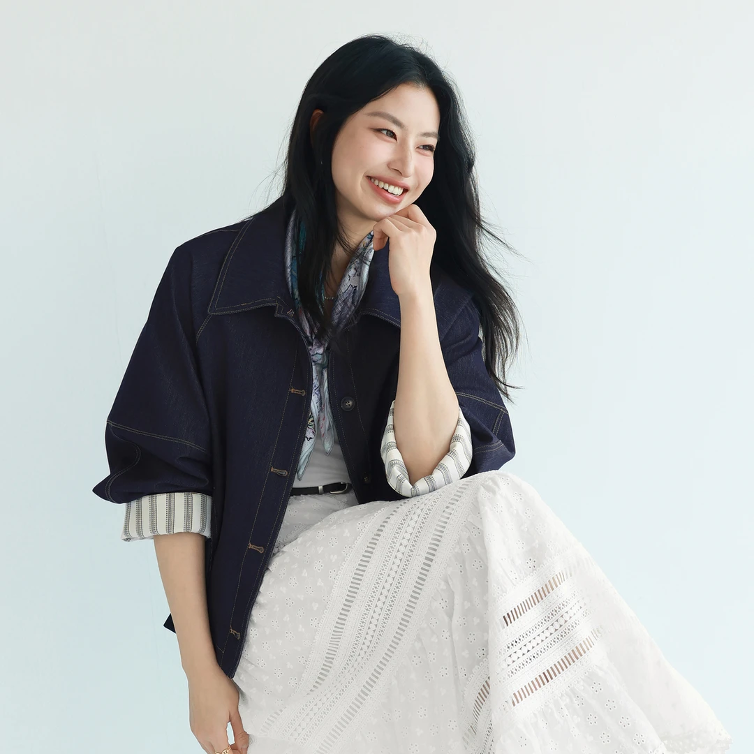 伊芙丽撞色拼接袖口设计感条纹仿牛仔外套女通勤外套女1G3911011