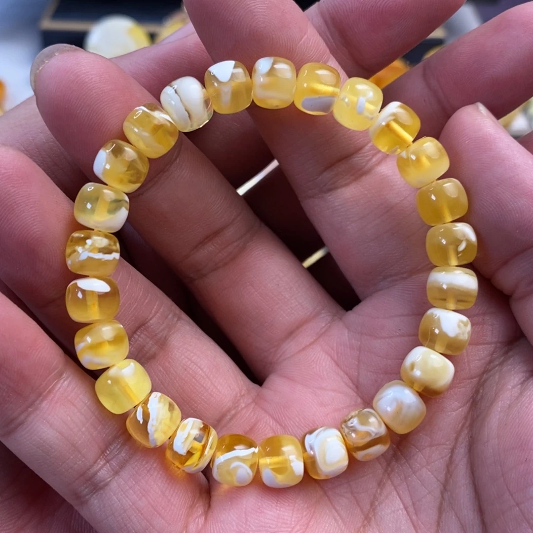 未镶嵌蜜蜡裸石8.8mm金瓷白